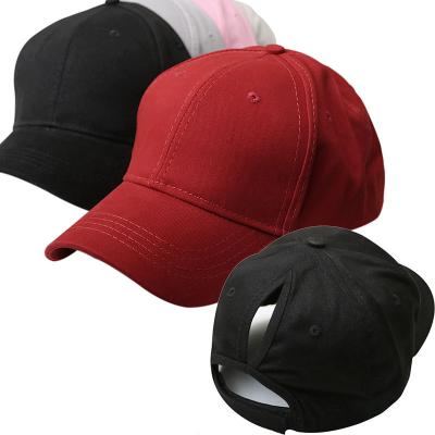 China JOINT Black Custom Women Men's Adjustable Logo Panel Pony Female Ponytail Hat Baseball Cap Embroidery Logo Panel Sport for sale