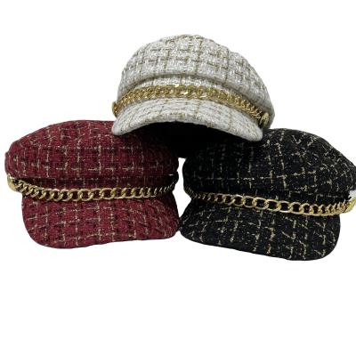 China Wholesale Image HR02 Brand Designer Brand Winter French Red Villus Custom Hat Spring Beret Military Girl With Metal Rope For Women for sale