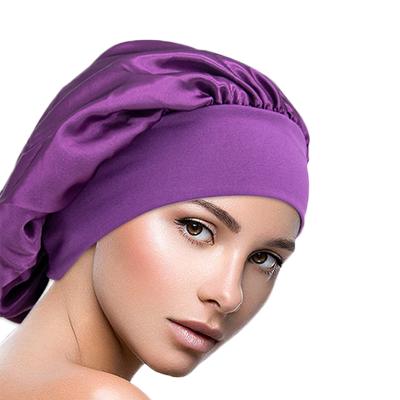 China New Verified HNC03 Solid Color Ladies Fashion Stretch Wide Brim Customization Adult Satin Sleep Hats Cowls Hats For Women for sale