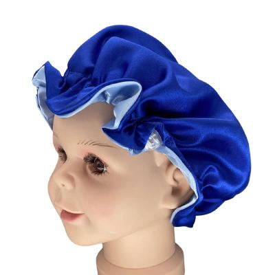 China HNC08 Brand Noise Verified Lace Up Double Embroidered Kids Satin Sleep Cap Customization Baby Hood Hat for sale