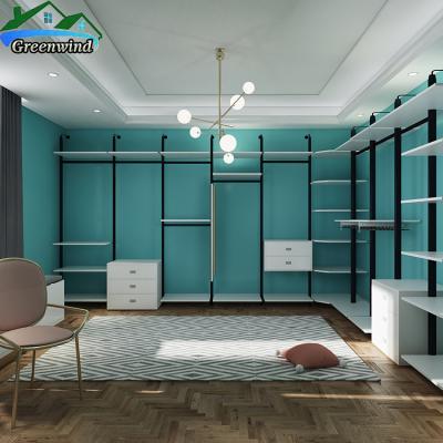 China Creation (Height) Adjustable Pole System Closet Idea Walk In Wardrobe With Sliding Door for sale