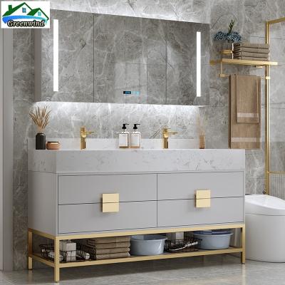 China French Custom LED Strip Under Bathroom Mirror Cabinet With Soft Close Storage Vanity for sale