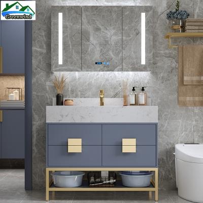 China Modern minimalist bathroom vanity cabinet doors with gold knobs for sale