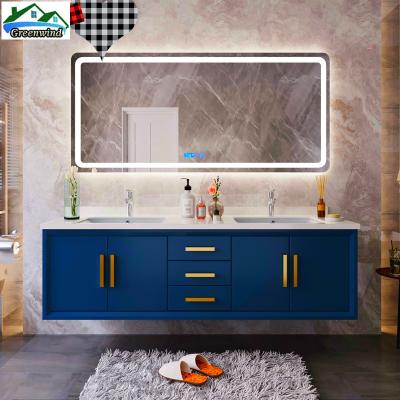 China Contemporary Blue High Gloss And Simple Wall Mounted Bathroom Vanity Base Cabinets for sale