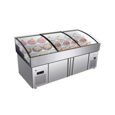 China New Single-temperature Supermarket Fresh Meat Deli Curved Glass Butchery Display Refrigerator for sale