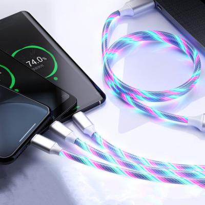 China Multifunctional LED Light Data Cable 3 in 1 Data Cable Color Light Charging Fast Cable Suitable for IOS Fast Charging Micro USB Mobile Phone Type C for sale