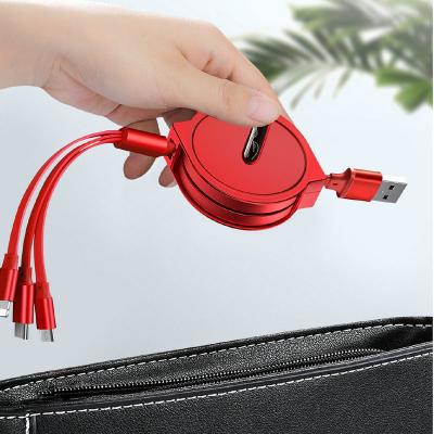 China Freely Stretch Retractable 3 in 1 Data Cable Cute Gift Cable Multifunctional Charger Universal USB Charging Data Cable for sale