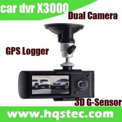 Chine 2 boîte noire de voiture de la voiture DVR de canal avec la doubles G-sonde et affichage à cristaux liquides HQS-X3000 du traqueur 3D de GPS d'appareil-photo à vendre