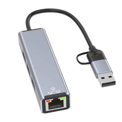 China Aluminum Alloy+ABS Airsky HC-78 usb3.0 hub with ethernet network port type-c to rj45 1000m adapter external network card for sale