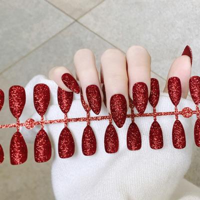 China 24pcs Artificial Design Fake Nails High Quality Products Semi Strip Nails 2021 Nails Art Press On Nails for sale