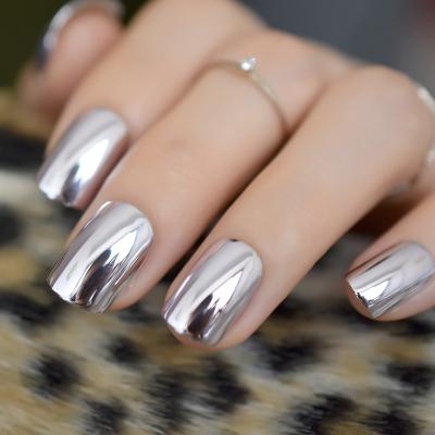 China New Arrival Design Fake Nails 24pcs Shiny Artificial Nails Metallic Plating Design Luxury Sellers 2021 Press On Nail Packing Box for sale