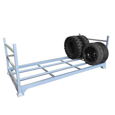 China China Supplier Folding Stackable Industrial Foldable Steel Tire Rack For Warehouse Storage for sale