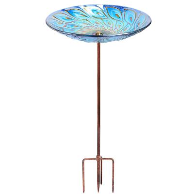 China Outdoor Glass Garden Bridbaths Bridfeeder With Metal Stake Peacock for sale