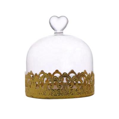 China China Heart Glass Dome with Gold Metal Flower Design Base for sale