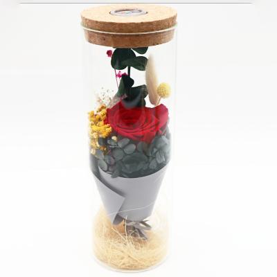 China Shiny Europe Wishing Bottle Gift Glass Dome With Preserved Flowers On Valentine's Day for sale