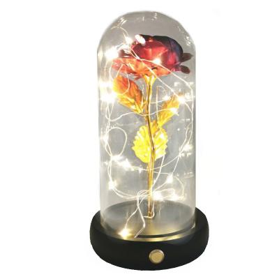 China China LED Artificial Rose Glass Dome Light With Button Copper Pattern for sale