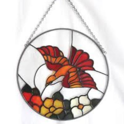 China Handmade China Vintage Hummingbird Flowers Stained Glass Hanging Ornaments for sale