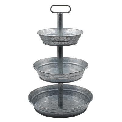 China Home Decoration 3 Tier Galvanized Metal Rack Wooden Handle Serving Tray for sale