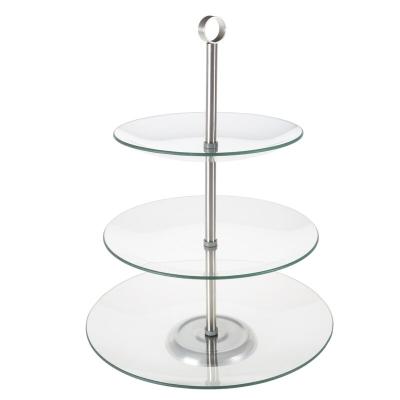 China Home decor 3 - tier round tempered glass plate buffet and dessert stand tray for sale