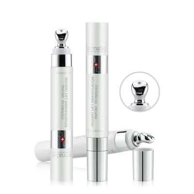 China Cosmetic eye cream cosmetic tube in 15ml D19 stock PE soft tube with massage applicator zinc alloy silver lids eye cream tube packaging for sale