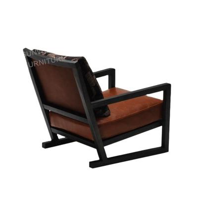 China Leisure PU Frame Solid Wood Lounge Chair Light Luxury Ash Solid Wood Leather Lounge Chair For Living Room for sale