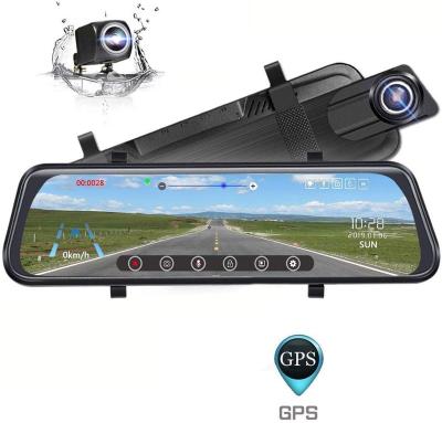 China Backup Loop Recording 10inch Mirror Dash Cam Touch Screen 1296P Front And Rear 1080P Dual View Camera Lens With G-Senator Car Black Box for sale