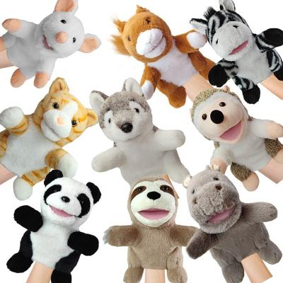 China Cartoon Cute Animal figurine toy gloves parent-child interaction lion mouth opening figurine mouth movable rabbit plush toy for sale