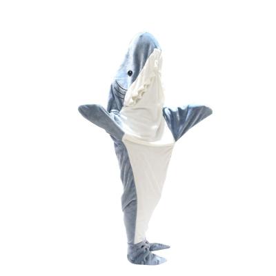 China Cartoon Cute Shark blanket hoodie adult soft hoodie flannel hoodie blanket adult shark sleeping bag for sale