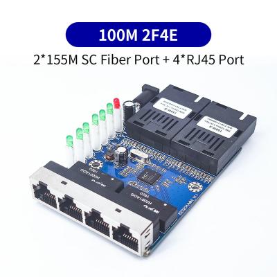 China FTTH 100Mbps Single Mode Simplex 2 Fiber Ports 4 Port 6F2E LAN Fiber Media Converter PCBA for sale