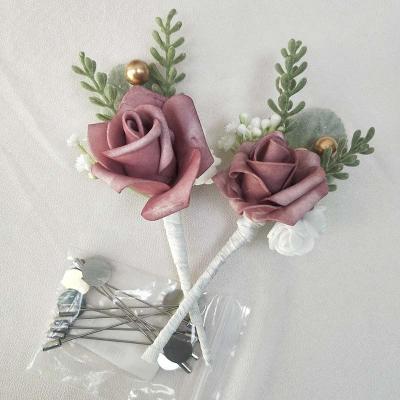 China Artificial Flower Rose Boutonniere for Men Wedding with Pin-Set of 10-Groom's Wrist Flower Corsage for Wedding Ceremony Birthday Party Decor for sale