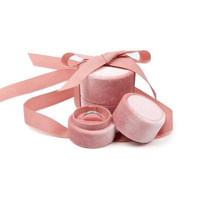 China Hot Selling Velvet Pink Velvet Ring Box Necklace Box With Rinbon for sale