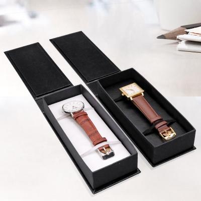 China Wholesale Classic Stain Black Exquisite Clamshell Watch Strap Paper Box for sale