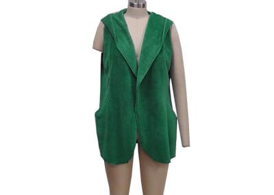 China Stylish Green Ladies Tank Tops Hooded Open Front Sleeveless Cardigan Vest for sale