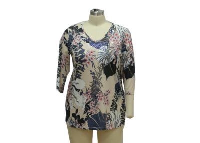 China Ladis Shirt Little V-Neckline Shiny Reinstone Decoration 3/4 Sleeves Digital Printing Ladies Fashion Shirt for sale