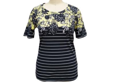 Chine Le tir rond occasionnel de chemise de cou de dames gaine la rayure sur toute la surface et les fleurs d'impression de dispersion à vendre