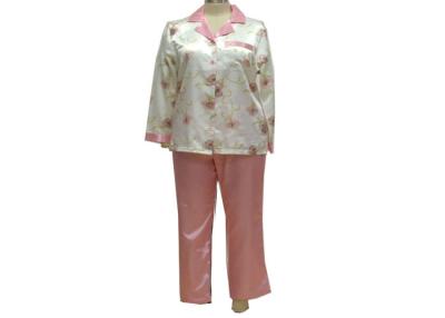 China Women'S Button Down Pajama Sets , Girls Satin Pajamas 85% Polyester 15% Cotton for sale