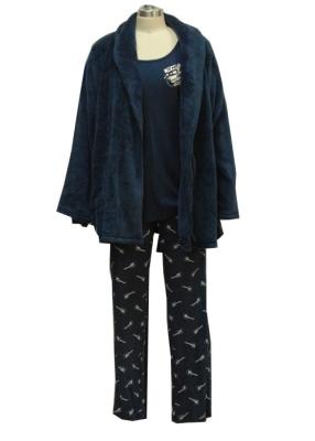 China Cotton Jersey Coral Fleece Ladies Pajama Sets Black Women'S 3 Piece Pj Sets for sale