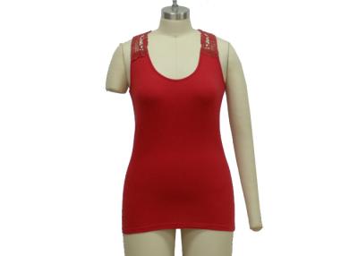 China Elegant Royal Red Ladies Tank Tops Lace Camisole Top Viscose Elastane Material for sale