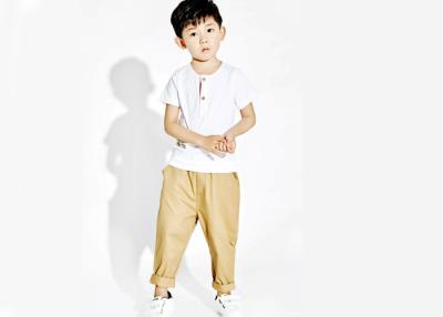 China Toddler Boy Summer Clothes , White And Khaki Boys Shirt And Pant Woven Cotton Fabric for sale