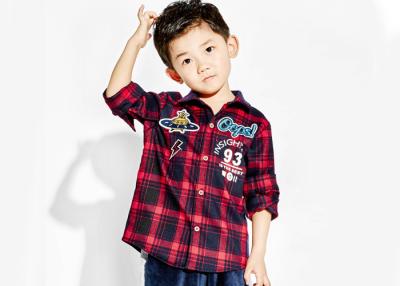 China Checked Woven Fabric Kids Boys Clothes Kids Long Sleeve Polo Shirts Soft for sale