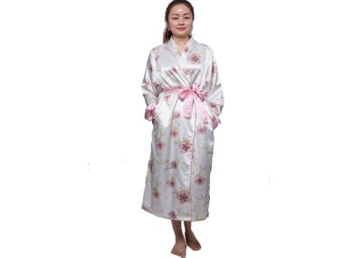 China Classic Ladies Satin Pyjamas , Long Sleeve Ladies Satin Nightwear With Flower Printing for sale