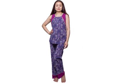 China Fashion Womens Summer Nightwear Water Print Fabric Waistcoat And Long Pant With Cotton Lace for sale