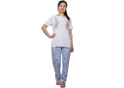 China Fancy Ladies Summer Pyjamas , Women'S Sleepwear Short Sleeve Top And Long Pant for sale