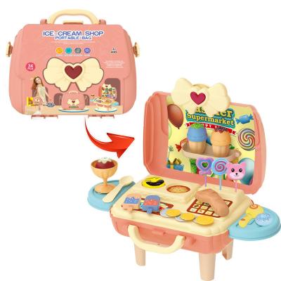 China Portable Bag 2 IN 1 Suitcase Pretend Game Ice Cream Shop Toy Set Plastic Pretend Supermarket Shopping Toys Play Set 66*48*76 for sale