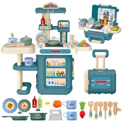 China Creative Plastic Kids Gift Kitchen Educational Cooking Toys Set Portable Trolley Case Pretend Play Toy With Induction Cooker for sale