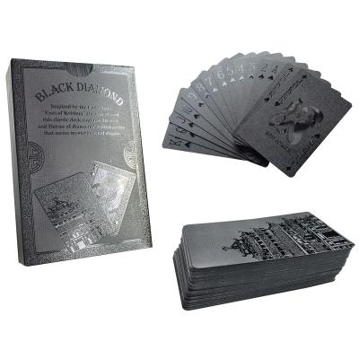 China Durable Waterproof Plastic Black Playing Cards Black Table Games Gift Durable Embossing Playing Cards for sale