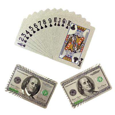 China Durable Cheap Price US Dollar Playing Cards Silver Foil Playing Cards Custom Logo for sale