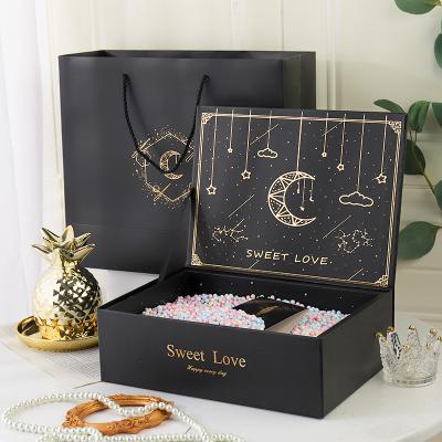 China Custom logo matte black gold foil box packaging gift materials craft reused luxury birthday gift box for women for sale