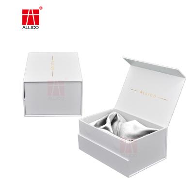 China Materials Factory Wholesale White High End Recycled Gift Box Custom Magnet Closed Book Box Delicate Wig Box With Satin for sale