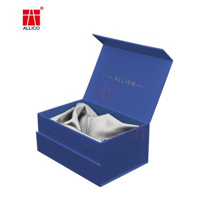 China Recycled Materials Custom Blue High End Gift Box Custom Magnet Closed Book Box Fine Opens Ceramic Wig Box With Satin for sale